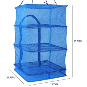 Tingrua Herb Drying Net 3 Layers Mesh Fishing Net Hanging Dry Rack Foldable with Zipper(35x35x65cm/13.8x13.8x25.6Inch)