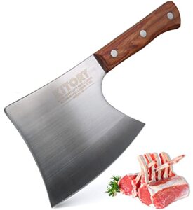 kitory bone cleaver heavy duty meat cleaver axes bone cutting chopping knife thick forged butcher knife for meat&bone, full tang, wooden handle, forged chinese chopper for kitchen&restaurant 2lb-k4