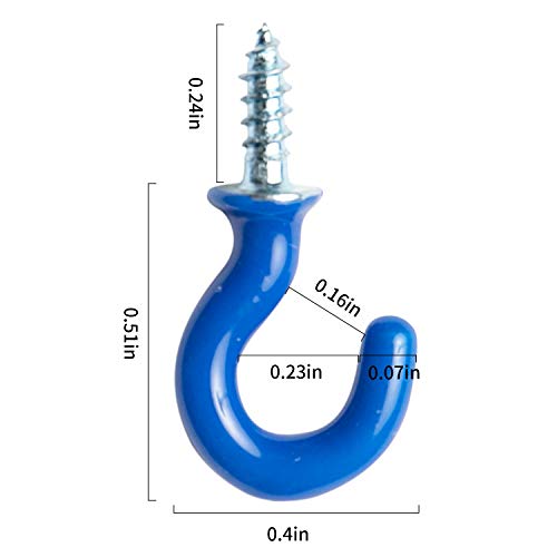 Cup Screw Hooks Ceiling Hooks, Vinyl Coated Wall Hang Hooks, Home Office Workplace Kitchen Bathroom Hooks Holder for Coffee Tea Cup, Plant, Light, Mug,1/2 Inches, Blue, 40Piece.