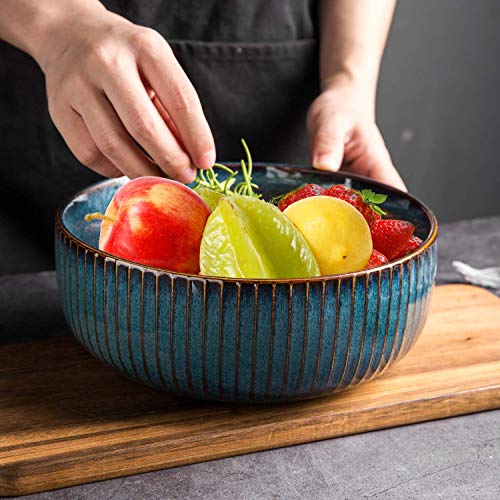 Salad Bowl 66 Oz, 8" Large Soup Bowls, Porcelain Round Serving Bowl Blue Decorative Bowl for Salad, Chip, Cereal, Fruits and Pasta (1pc)