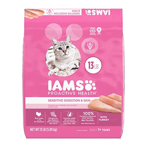 IAMS PROACTIVE HEALTH Adult Sensitive Digestion & Skin, Dry Cat Food with Turkey Cat Kibble, 13 lb. Bag