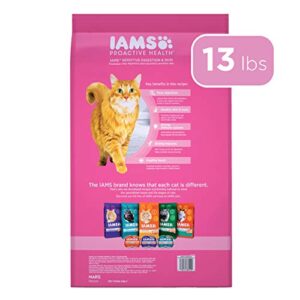 IAMS PROACTIVE HEALTH Adult Sensitive Digestion & Skin, Dry Cat Food with Turkey Cat Kibble, 13 lb. Bag