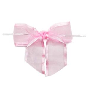 Pink Organza Bow Twist Ties for Favors and Treat Bags (1.5 Inches, 36 Pack)