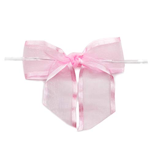 Pink Organza Bow Twist Ties for Favors and Treat Bags (1.5 Inches, 36 Pack)