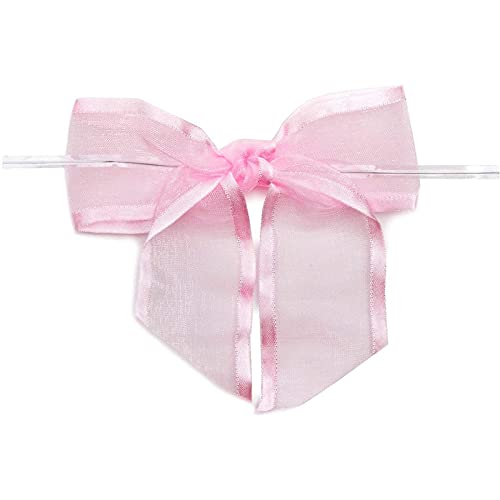 Pink Organza Bow Twist Ties for Favors and Treat Bags (1.5 Inches, 36 Pack)