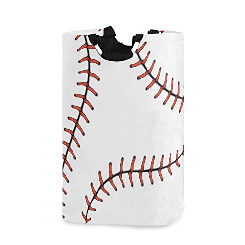 Pfrewn Red Stitching Baseball Large Laundry Basket Softball Laces Collapsible Laundry Hamper with Handles Waterproof Durable Clothes Washing Bin Dirty Baskets Storage for Home College Dorm Bathroom