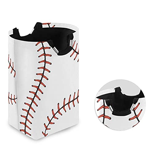 Pfrewn Red Stitching Baseball Large Laundry Basket Softball Laces Collapsible Laundry Hamper with Handles Waterproof Durable Clothes Washing Bin Dirty Baskets Storage for Home College Dorm Bathroom