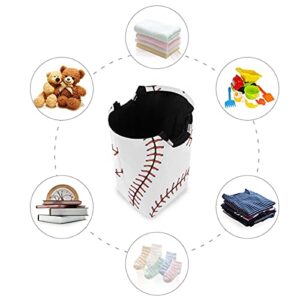 Pfrewn Red Stitching Baseball Large Laundry Basket Softball Laces Collapsible Laundry Hamper with Handles Waterproof Durable Clothes Washing Bin Dirty Baskets Storage for Home College Dorm Bathroom