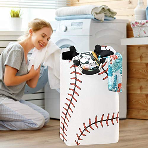 Pfrewn Red Stitching Baseball Large Laundry Basket Softball Laces Collapsible Laundry Hamper with Handles Waterproof Durable Clothes Washing Bin Dirty Baskets Storage for Home College Dorm Bathroom