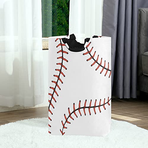 Pfrewn Red Stitching Baseball Large Laundry Basket Softball Laces Collapsible Laundry Hamper with Handles Waterproof Durable Clothes Washing Bin Dirty Baskets Storage for Home College Dorm Bathroom