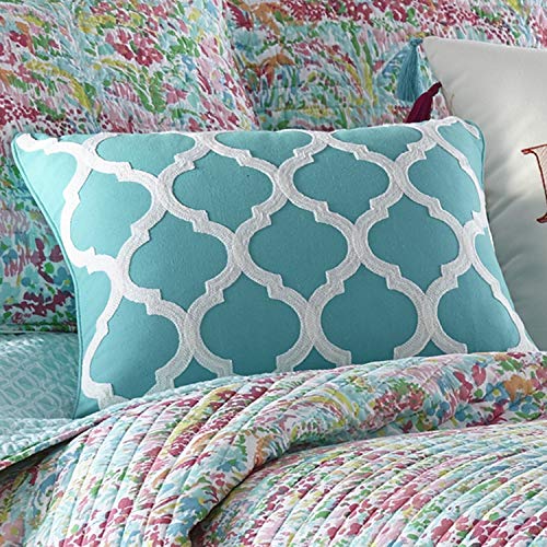 Levtex Home - Karolynna - Decorative Pillow (14 X 18in.) - Embroidered Trellis - Teal and White