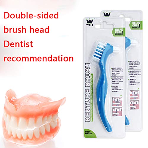 Denture Brush Hard Double Bristle for False Teeth Brush (Blue)