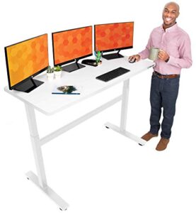 stand steady tranzendesk 55 inch standing desk | easy crank height adjustable sit to stand workstation | modern ergonomic desk supports 3 monitors | perfect for home & office (55"/ white)
