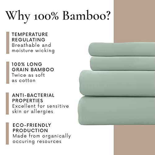 Bamboo Bay Luxury Bamboo Sheets Twin Size - 4 Piece Ultra Soft Twin Cooling Sheets for Hot Sleepers - 100% Organic Bamboo Twin Sheet Set Fits Up to 16" Deep Pocket - Eco Friendly - Twin - Sage