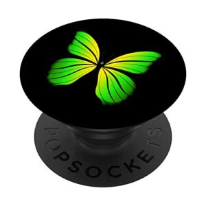 pretty cute bright lime green and yellow butterfly on black popsockets popgrip: swappable grip for phones & tablets