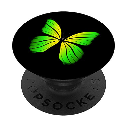 Pretty Cute Bright Lime Green And Yellow Butterfly On Black PopSockets PopGrip: Swappable Grip for Phones & Tablets