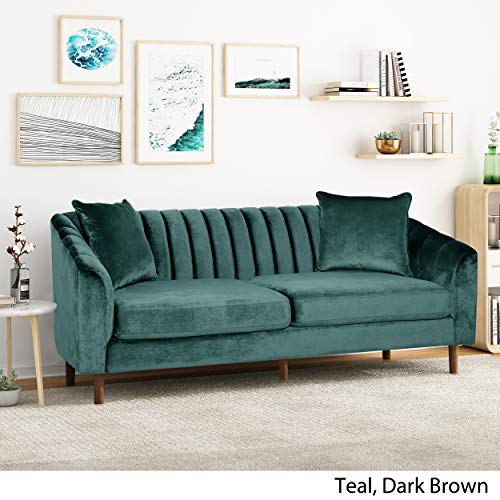 Christopher Knight Home Susan Velvet 3 Seater Sofa, Teal + Dark Brown