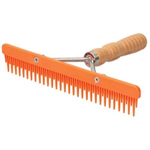 weaver livestock fluffer comb with wood handle and replaceable plastic blade, orange