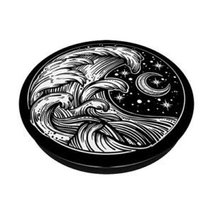 Vintage Wave & Moon Ocean & Surfer Pattern PACJ0388 PopSockets PopGrip: Swappable Grip for Phones & Tablets