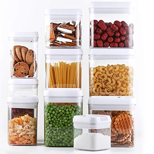 DRAGONN 10 Piece Airtight Food Storage Container Set with Labels, Pantry Organization and Storage, Keeps Food Fresh, Big Sizes Included, Durable, BPA Free Containers, DN-KW-FS10