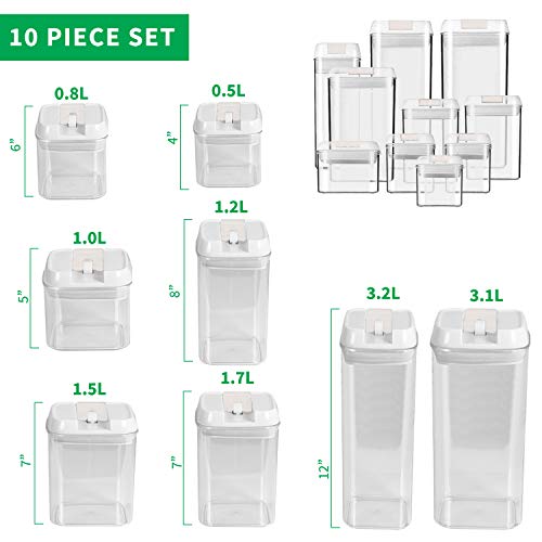 DRAGONN 10 Piece Airtight Food Storage Container Set with Labels, Pantry Organization and Storage, Keeps Food Fresh, Big Sizes Included, Durable, BPA Free Containers, DN-KW-FS10