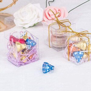 JOERSH 2x2x2 Inches Clear Boxes for Favors with Gift Ribbons 60 PCS Small Transparent Cube Wedding Baby Shower Birthday Party Favor Boxes, Minigifts Display Individual Macaron Box