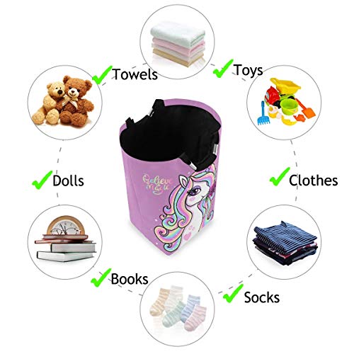 Unicorn Girl Rose Laundry Baskets Hamper Flower Rainbow Large Dirty Clothes Bag Magic Animal Washing Bin Horse Clothing Holder Floral Kids Toys Books Storage Organizer College Bathroom Bedroom Dorm