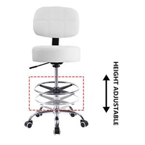 KKTONER Swivel Round Rolling Stool PU Leather with Adjustable Foot Rest Height Adjustable Task Work Drafting Chair with Back(White)