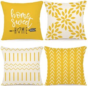 pillow covers 18x18 set of 4, modern sofa throw pillow cover, decorative outdoor linen fabric pillow case for couch bed car 45x45cm (yellow, 18x18,set of 4)