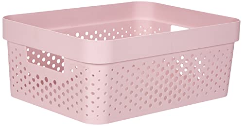 CURVER Infinity 17L Recycled Storage Basket - Multi-Use Stackable and Interlocking Storage - 35.5 x 26.7 x 13.7 cm, Pink