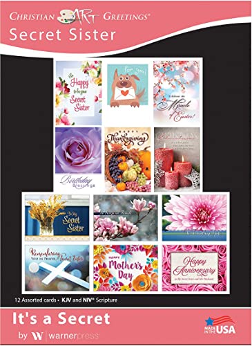 Secret Sister - All Occasion - It's A Secret - KJV and NIV Scripture Greeting Cards - (Box of 12)