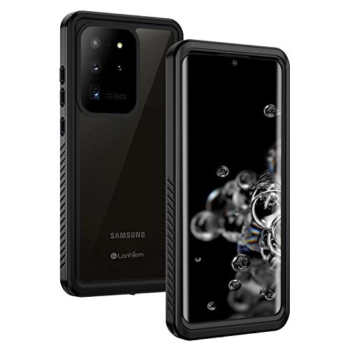 Lanhiem Samsung Galaxy S20 Ultra Case, IP68 Waterproof Dustproof Shockproof Case with Built-in Screen Protector, Heavy Duty Full Body Protective Cover for Galaxy S20 Ultra 5G 6.9 Inch, Black/Clear