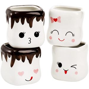 hedume 4 pack ceramic hot chocolate mugs, cute coffee mug set, couple matching mugs, anniversary christmas wedding valentine's day gift