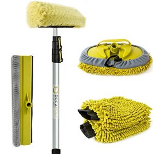 docapole 5-12 foot car cleaning kit | car wash kit with soft car wash brush, car squeegee, car wash mitt (2x), microfiber cleaning head & 12’ extension pole | car detailing kit with long handle