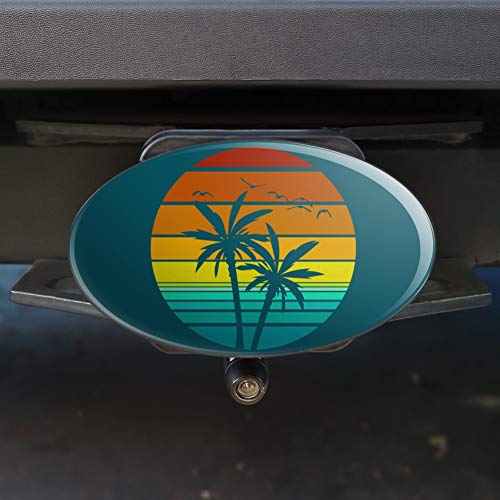 Sunset with Palm Trees Graphic Oval Tow Trailer Hitch Cover Plug Insert