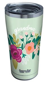tervis mint grandma floral stainless steel insulated tumbler with clear and black hammer lid, 20oz, silver