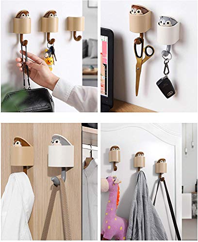 HomeDo 4Pack Adhesive Wall Hooks for Coat, Key, Scarf, Hat, Towel, Bag, Utility Cat Hook for Wall Hanging Decorations, Lovely Entryway Hat Hook Organizer. (Squirrel Hooks-4Pack)