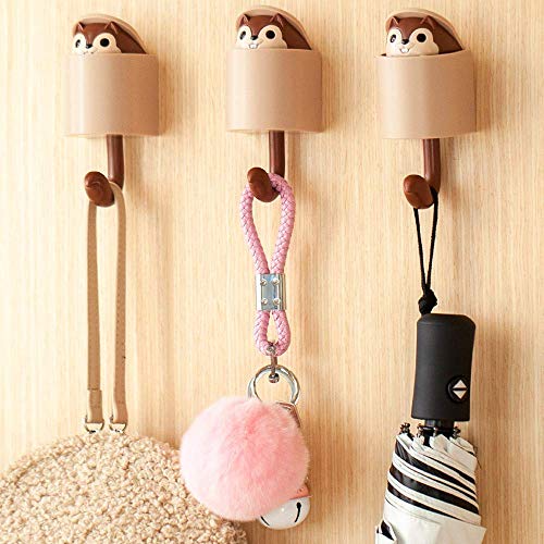 HomeDo 4Pack Adhesive Wall Hooks for Coat, Key, Scarf, Hat, Towel, Bag, Utility Cat Hook for Wall Hanging Decorations, Lovely Entryway Hat Hook Organizer. (Squirrel Hooks-4Pack)