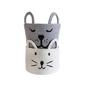 small woven cotton rope storage basket,2 pack cute cotton rope baskets with handle,baby nursery organizer for toy storage bin | pet gift basket for cat,dog,10 x 10 x 7 inch