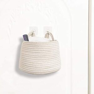 Small Woven Cotton Rope Storage Basket,2 Pack Cute Cotton Rope Baskets with handle,Baby Nursery Organizer for Toy Storage Bin | Pet Gift Basket for Cat,Dog,10 x 10 x 7 Inch