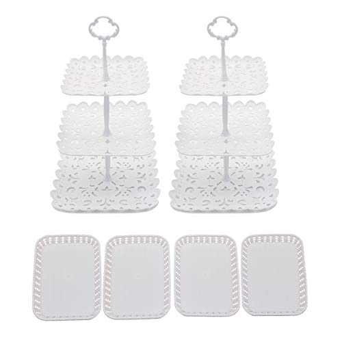 Set of 6 PCS Plastic Party Cake Stand and Cupcake Holder Fruits Dessert Display Plate Table Decoration for Wedding Birthday Party Celebration (Square)