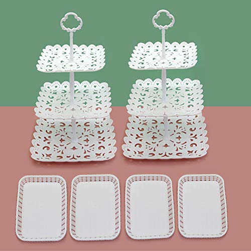 Set of 6 PCS Plastic Party Cake Stand and Cupcake Holder Fruits Dessert Display Plate Table Decoration for Wedding Birthday Party Celebration (Square)
