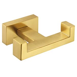 suyar double towel hook brushed gold, sus304 stainless steel square coat robe holder, bathroom kitchen towel hanger, wall mounted