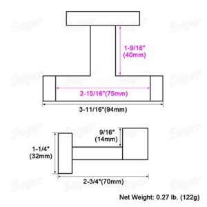 Suyar Double Towel Hook Brushed Gold, SUS304 Stainless Steel Square Coat Robe Holder, Bathroom Kitchen Towel Hanger, Wall Mounted