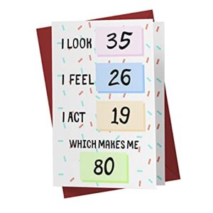 Funny 80th Birthday Cards For Women Or Men – For Friends, Family, Lover, Etc. – Funny Birthday Cards 80 years old – Perfect Funny Birthday Cards 80th Anniversary – Envelope (You look)