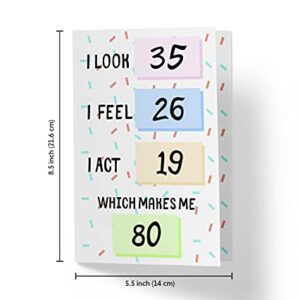 Funny 80th Birthday Cards For Women Or Men – For Friends, Family, Lover, Etc. – Funny Birthday Cards 80 years old – Perfect Funny Birthday Cards 80th Anniversary – Envelope (You look)