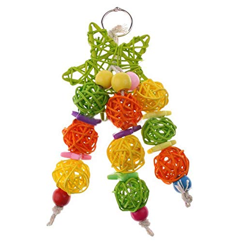 Blackzone Wood Stars Rattan Balls Pet Bird Cockatoo Parrot Hanging Chewing Toy Fun Random Color