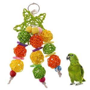 Blackzone Wood Stars Rattan Balls Pet Bird Cockatoo Parrot Hanging Chewing Toy Fun Random Color