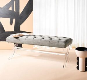 safavieh couture home tourmaline 48-inch glam dark grey velvet tufted acrylic bench