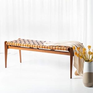 safavieh couture home dilan 47-inch brown and light brown leather weave bench